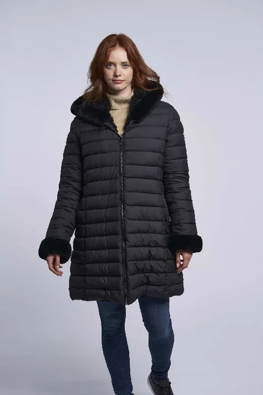 4255HD Hooded down coat reverses to genuine shearling