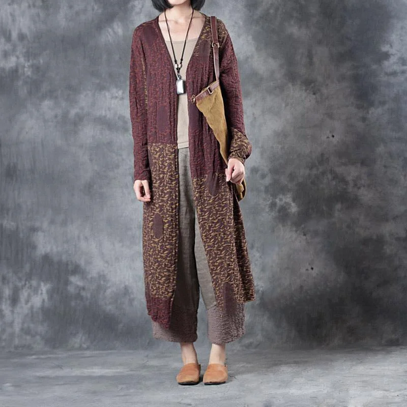 autumn outfits 2021 linen patchwork cardigans oversize casual wrap sweater coat