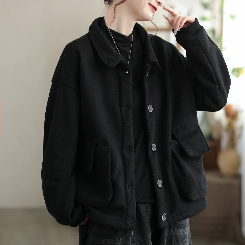 Autumn Winter Minimalist Solid Cotton Loose Casual Jacket