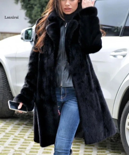 Autumn winter new mink coat imitation fur coat long warm winter windbreaker Europe and the United States code S-4XL