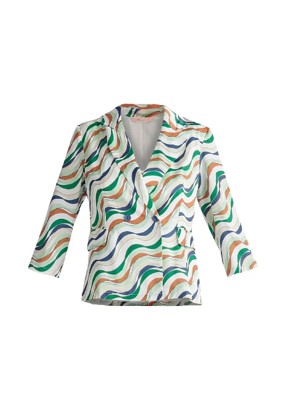 Belted Wave Print Blazer