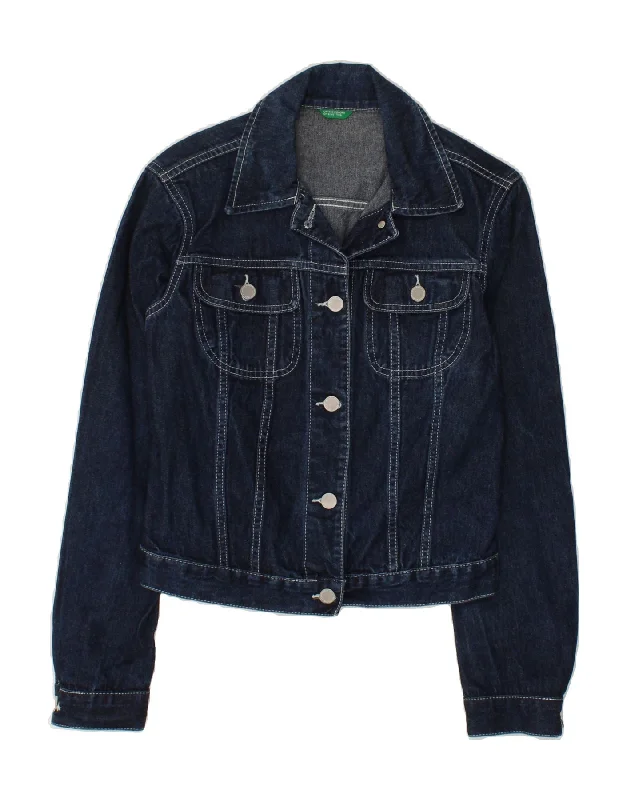 BENETTON Womens Denim Jacket UK 10 Small Navy Blue Cotton