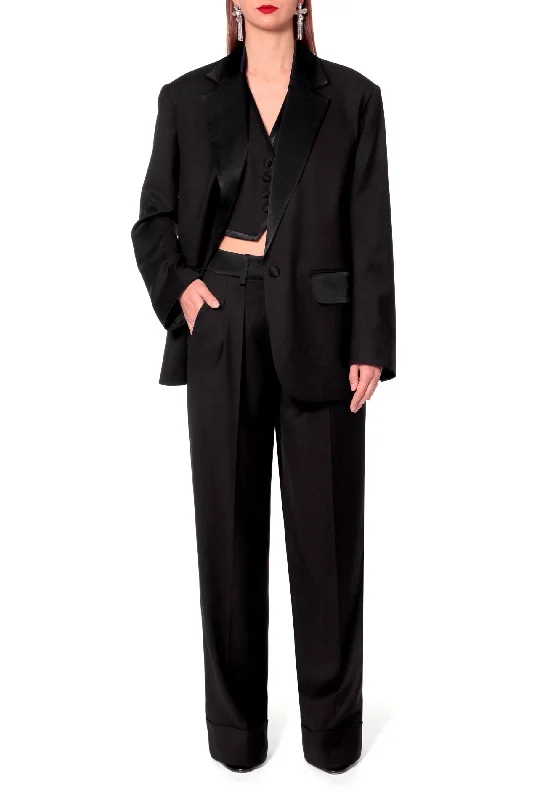 BLACK BLAZER ""ALEX"" WITH SATIN DETAILS