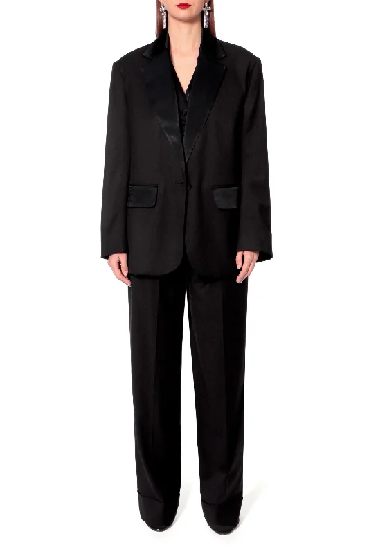 BLACK BLAZER ""ALEX"" WITH SATIN DETAILS