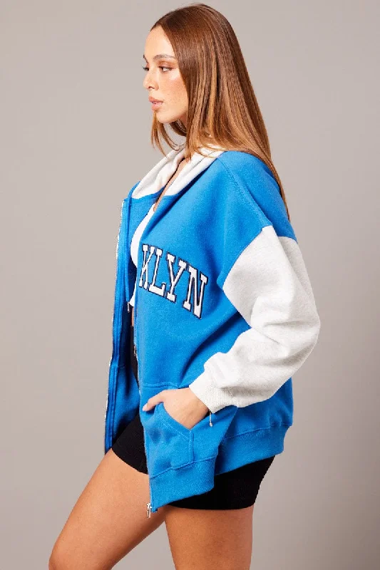 Blue Graphic Jacket Long Sleeve Hoodie