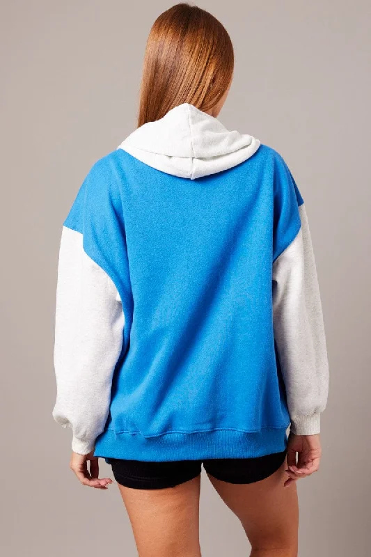 Blue Graphic Jacket Long Sleeve Hoodie