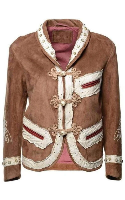 Brown Suede Embroidered Jacket