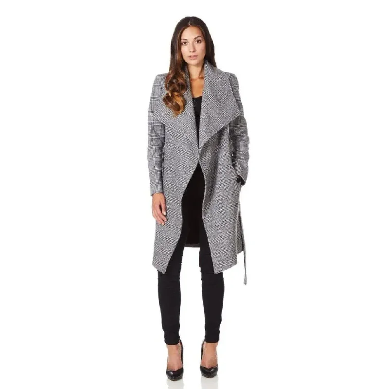 De La Creme - Womens Prince Of Wales Check Large Lapel Duster Coat