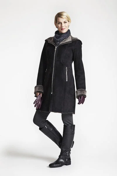 #5293HD Fitted Shearling Coat with Zip Front and Hood