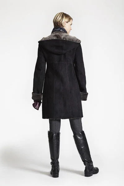 #5293HD Fitted Shearling Coat with Zip Front and Hood