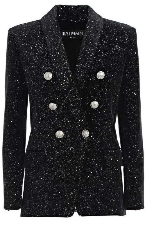 Glittered Velvet Double Breasted Blazer