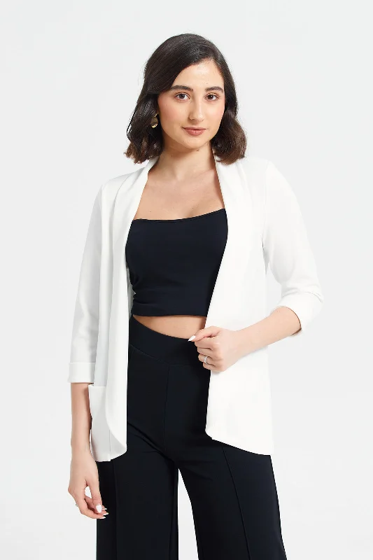 Ivory Rolled Sleeve Round Blazer