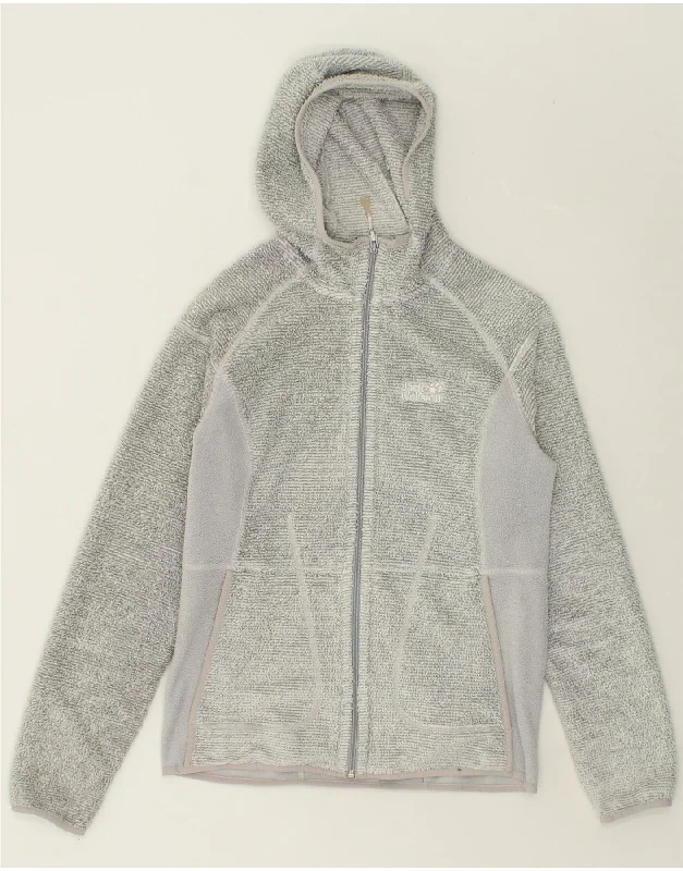 JACK WOLFSKIN Womens Hooded Fleece Jacket UK 14 Medium Grey Colourblock