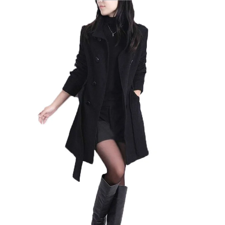 Korean Style Slim Waist Plus Size Woolen Mid-length Woolen Coat