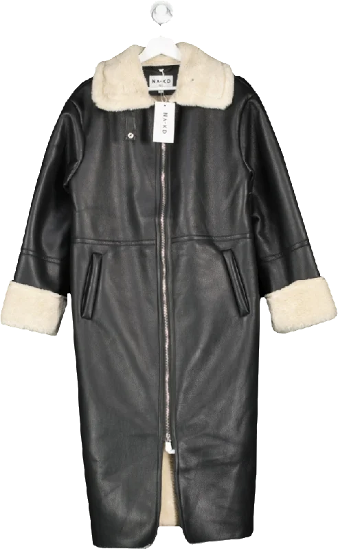 NA-KD Black High Neck Bonded Coat UK XXS