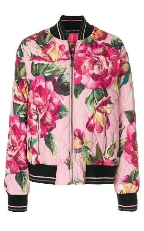 Rose Print Bomber Jacket