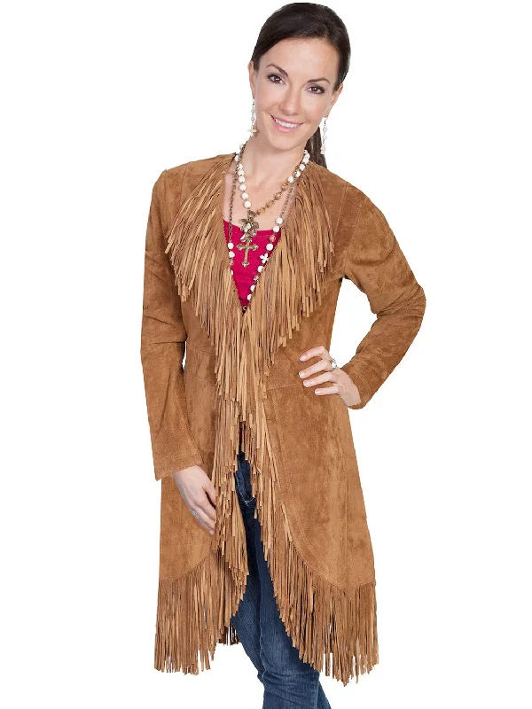 Scully Leatherwear Womens Cinnamon Boar Suede Fringe Maxi Coat