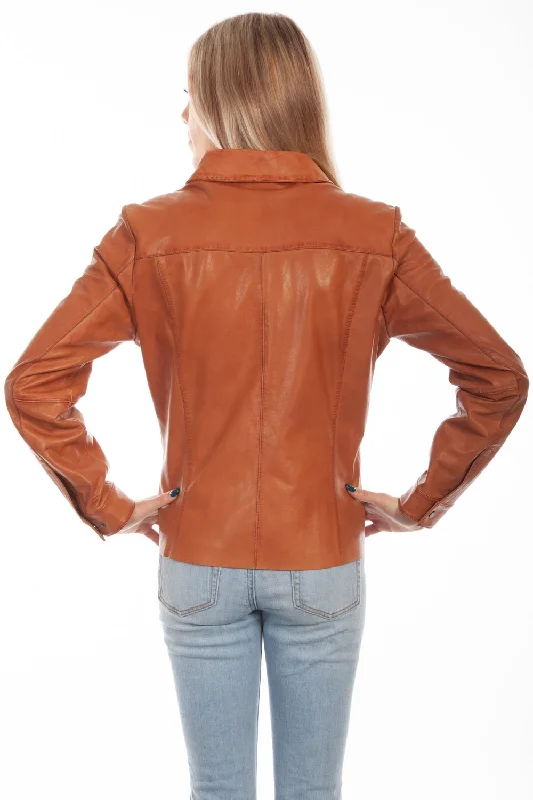 Scully Womens Cognac Lamb Leather Contemporary Snap Jacket