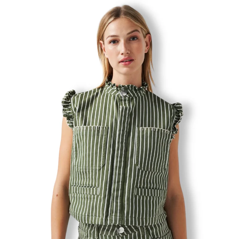 seventy + mochi Pablo Waistcoat Khaki stripe