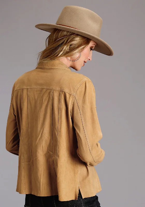 Stetson Womens Brown Leather Suede Denim Jacket