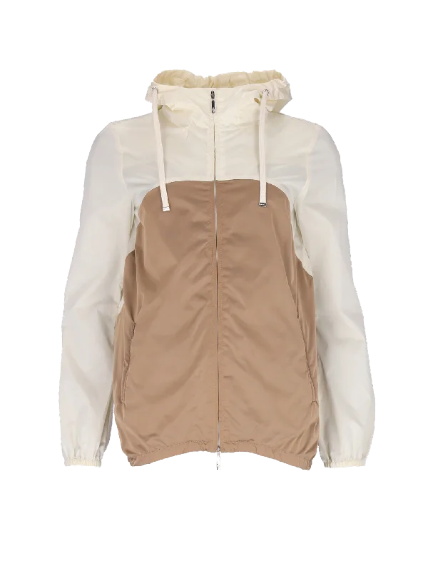 two-tone hooded nylon jacket