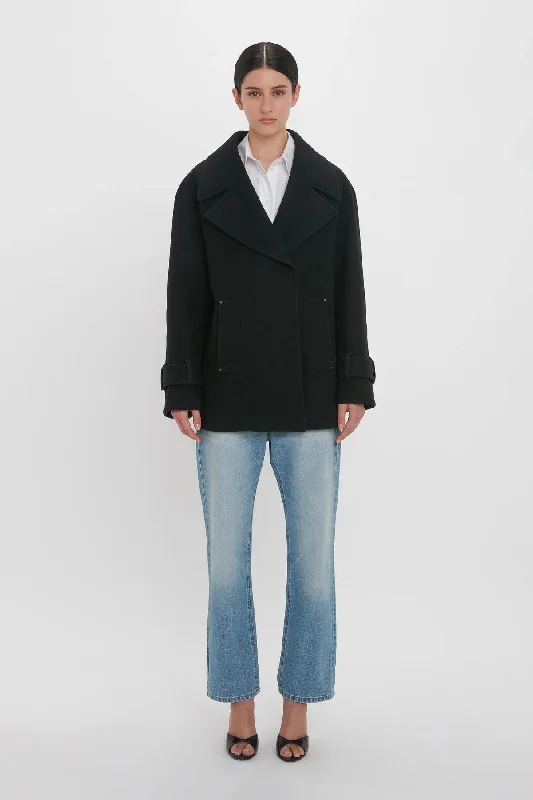 Victoria Beckham Oversized Pea Coat - Black