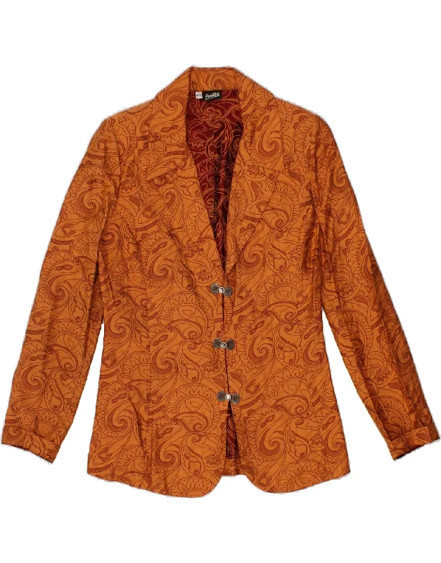 VINTAGE Womens 3 Button Blazer Jacket IT 42 Medium Brown Paisley Viscose