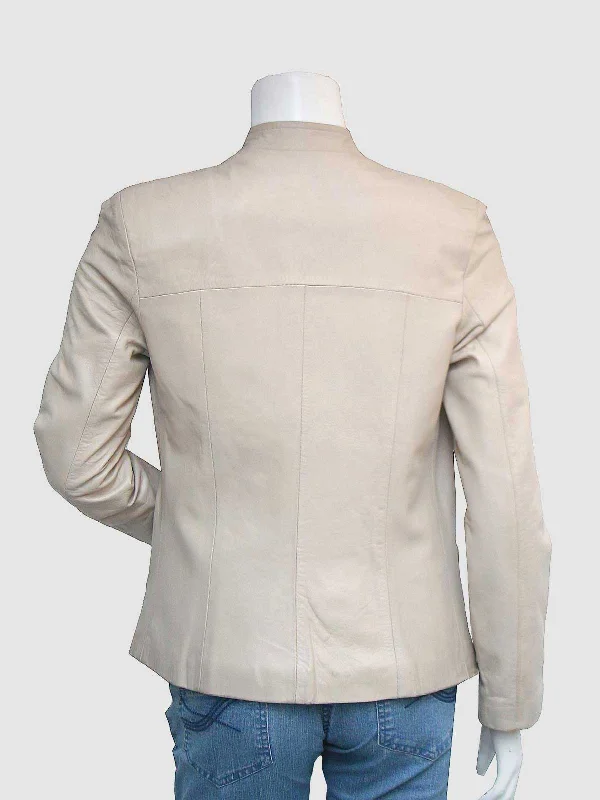 Slim Fit Cream Leather Jacket