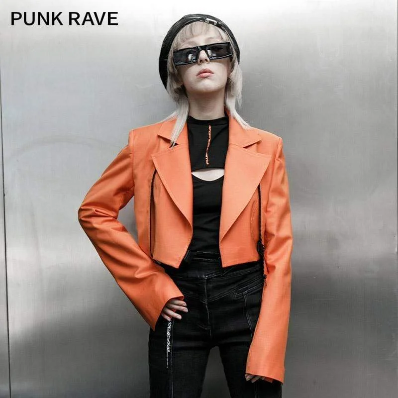 Women's Grunge Large Lapel Release Buckle Jackets Orange