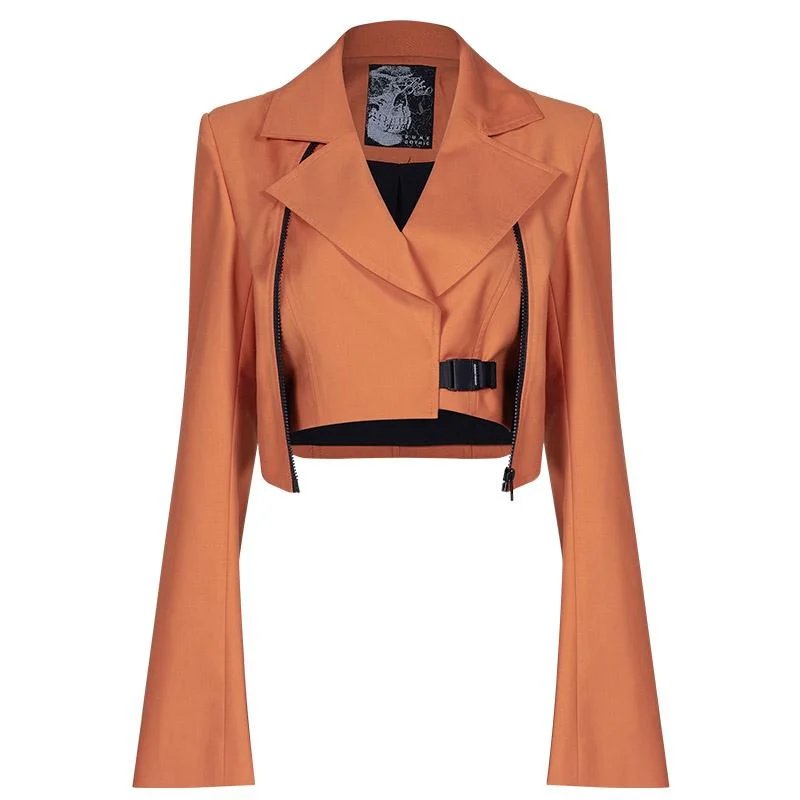 Women's Grunge Large Lapel Release Buckle Jackets Orange