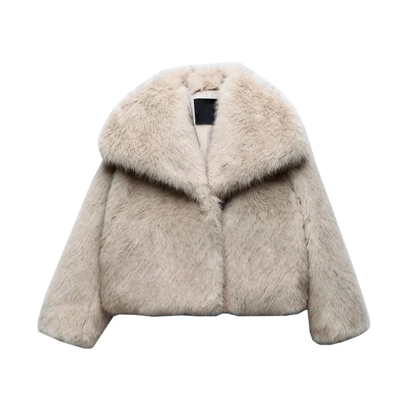 Faux Fur Cropped Jacket Autumn Winter New Lapel Long Sleeve Thick Warm Coat