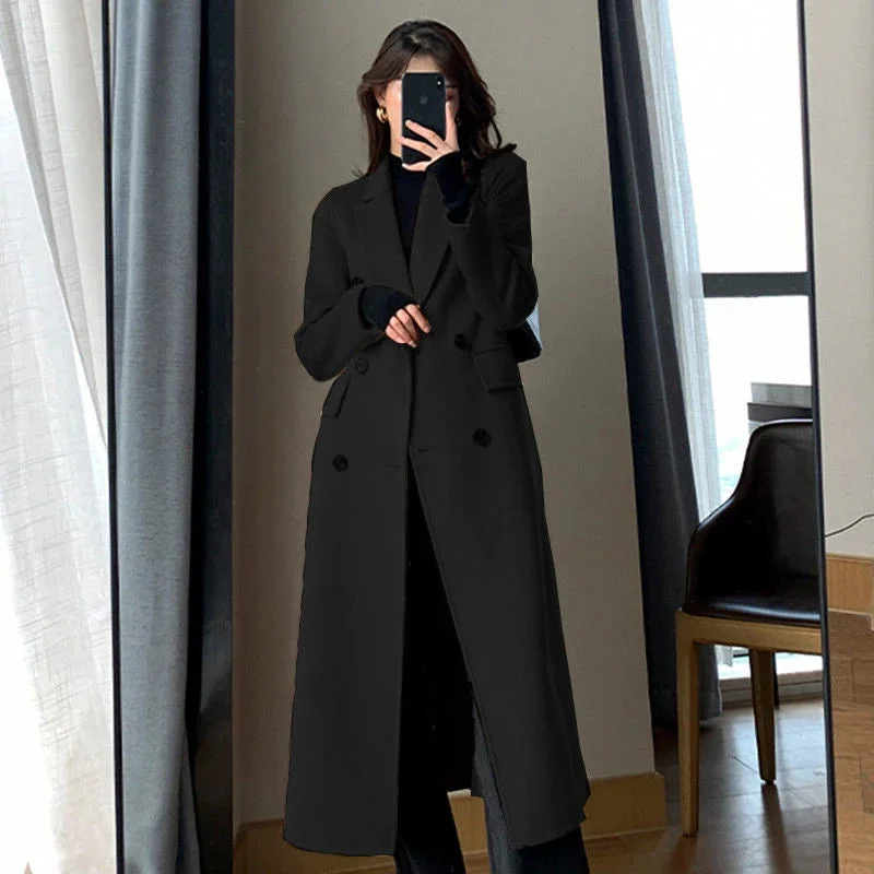 Znbbw Long Trench Coat Women Streetwear Double Breasted Wool Coat Korean Plus Size Windbreaker Outwear Winter Woolen Overcoat