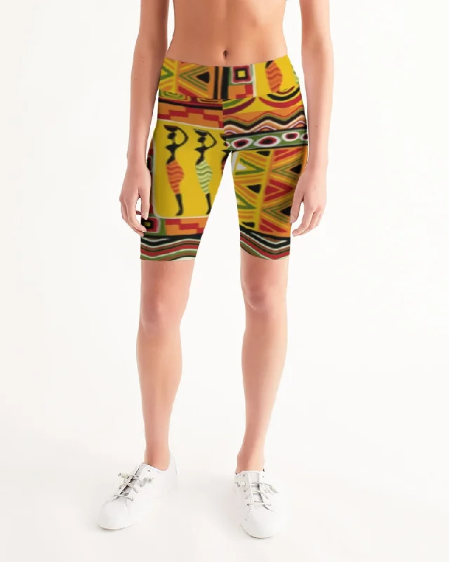 AKH African Mural Art Women's Mid-Rise Bike Shorts