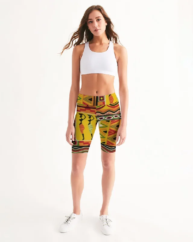 AKH African Mural Art Women's Mid-Rise Bike Shorts