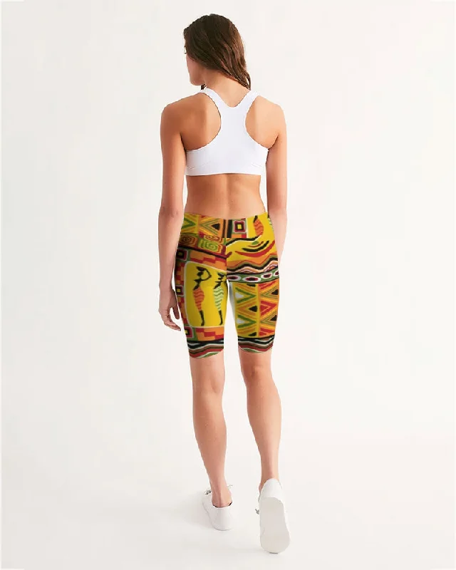 AKH African Mural Art Women's Mid-Rise Bike Shorts