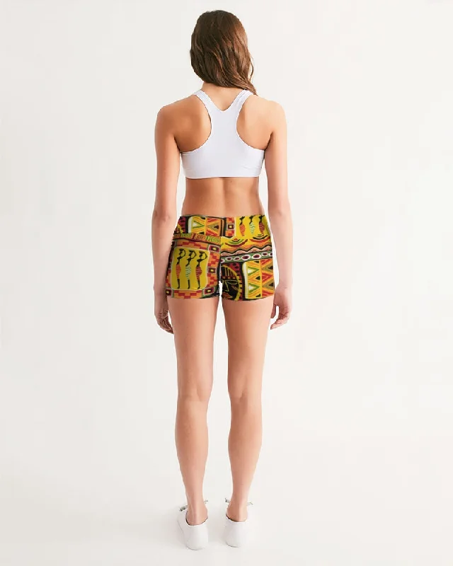 AKH African Mural Art Women's Mid-Rise Yoga Shorts