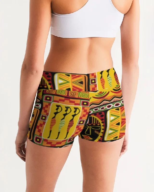 AKH African Mural Art Women's Mid-Rise Yoga Shorts