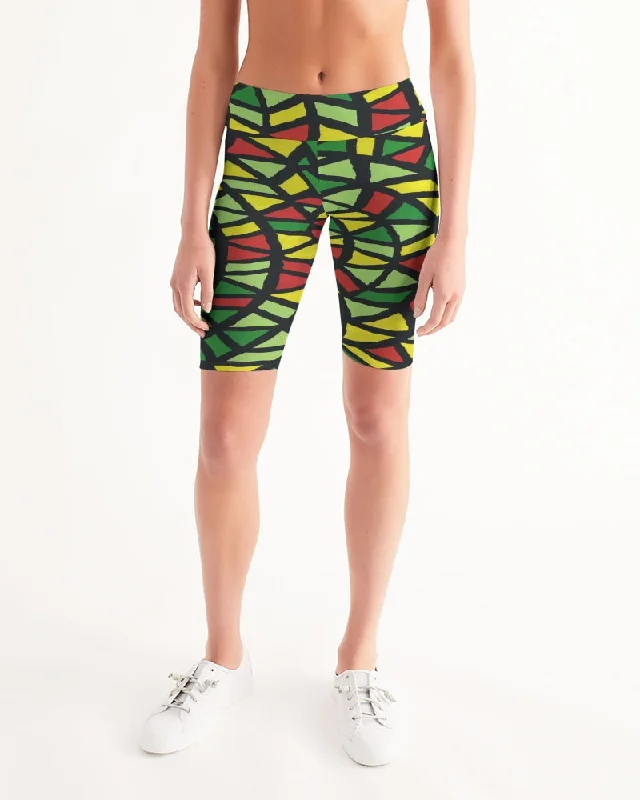 AKH African Symmetry Art Women's Mid-Rise Bike Shorts