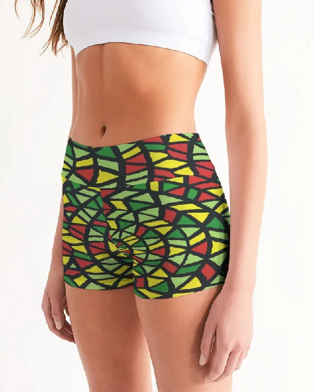 AKH African Symmetry Art Women's Mid-Rise Yoga Shorts