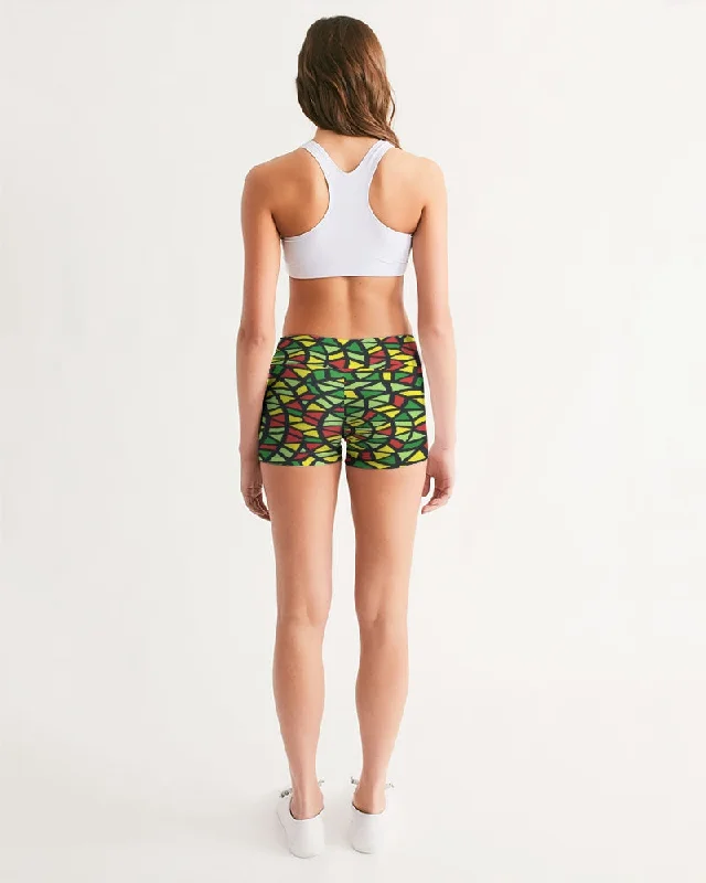 AKH African Symmetry Art Women's Mid-Rise Yoga Shorts