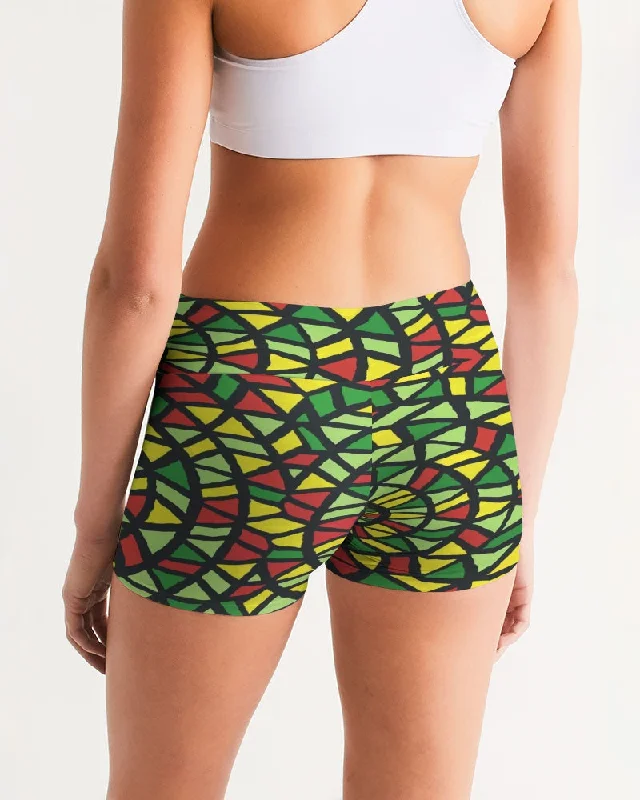 AKH African Symmetry Art Women's Mid-Rise Yoga Shorts