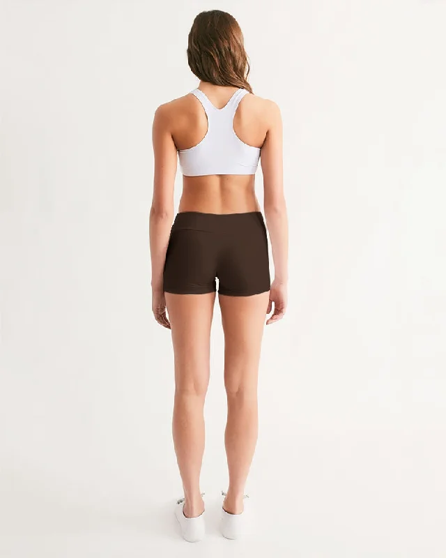 AKH Brown Women's Mid-Rise Yoga Shorts