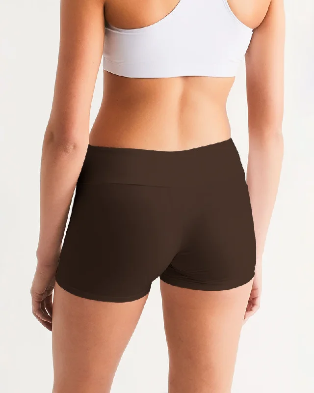 AKH Brown Women's Mid-Rise Yoga Shorts