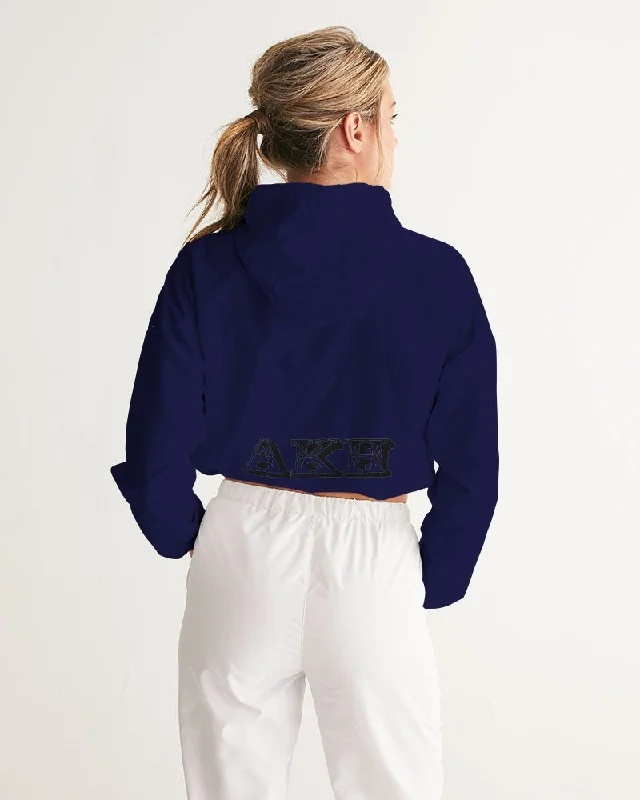 AKH Navy Blue & Black Women's Cropped Windbreaker