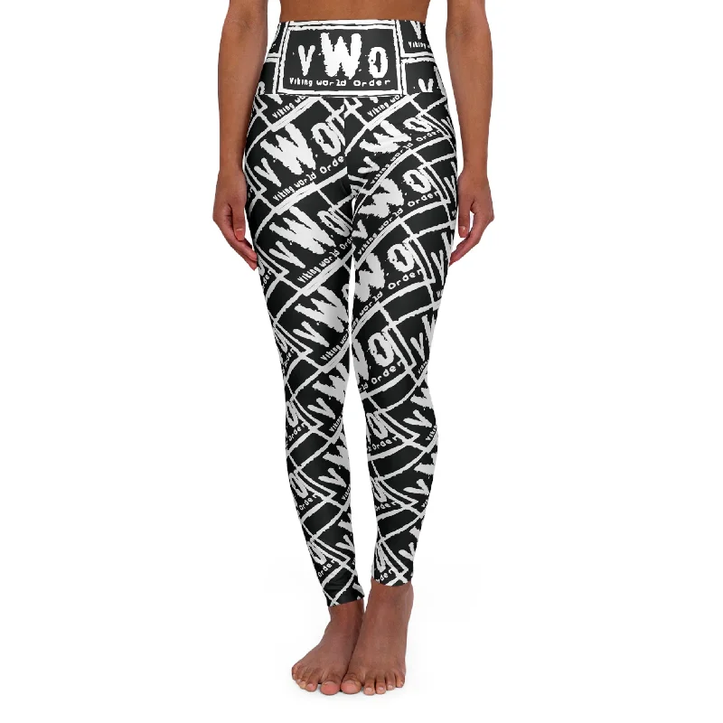 High Waisted Yoga Leggings - Black/White - VWO (Framed)