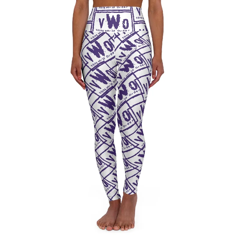 High Waisted Yoga Leggings - White/Purple - VWO (Framed)