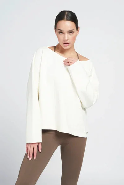 Katie cotton blend oversized crew - Cream White