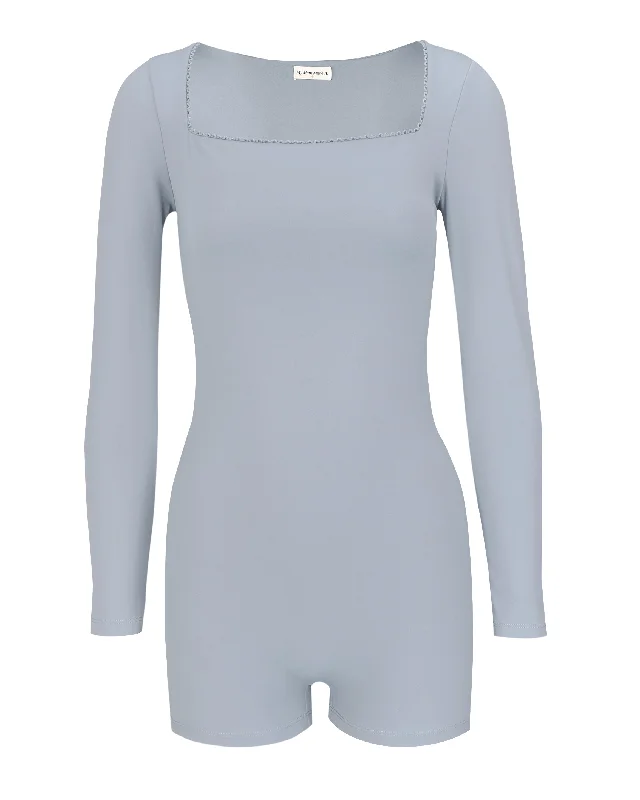 Long Sleeve Square Neck Unitard - Blue Haze