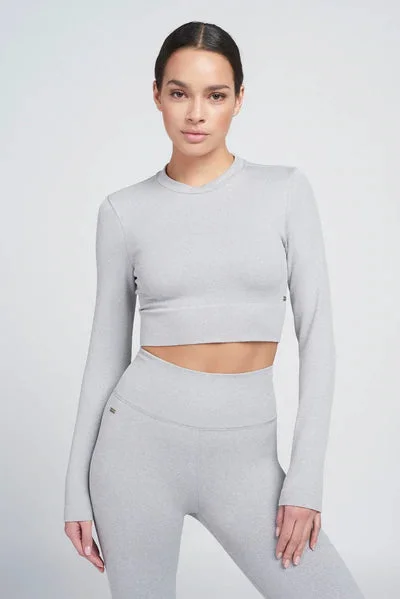 Polly rib long-sleeve cropped top - Grey Melange