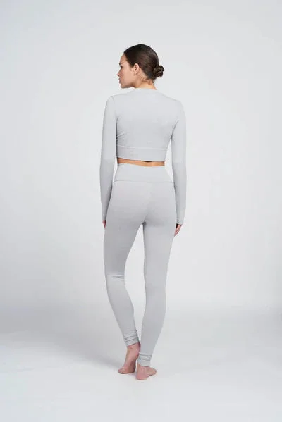 Polly rib long-sleeve cropped top - Grey Melange